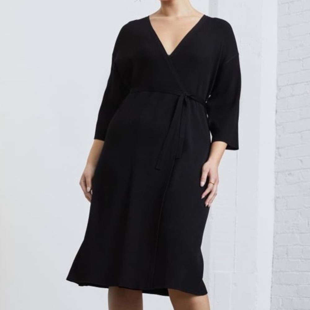 Everlane The Ribbed Wrap Midi Dress Womens Black - Size Small